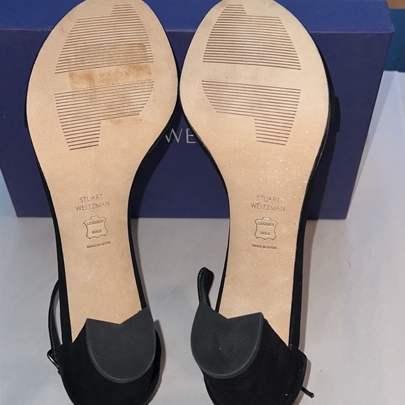 Stuart Weitzman NearlyNude Black suede ankle strap block heel sandals Sz 10.5 - Picture 14 of 16